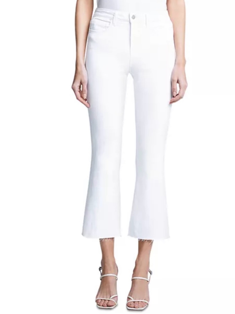L'AGENCE Kendra Mid Rise Crop Flare Jeans in Blanc size 24